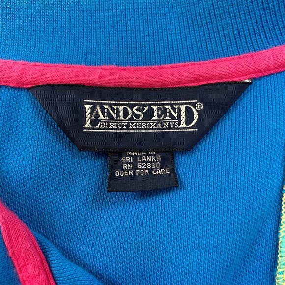 Lands End Blue Yellow Pink Green Colorblock Polo - Picture 2 of 4